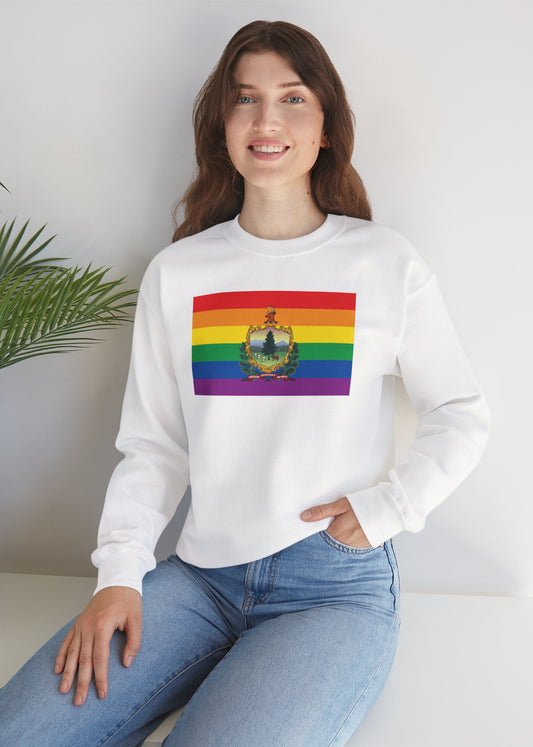 Vermont Rainbow Pride Flag Unisex Crewneck Sweatshirt—White, Black or Light Pink