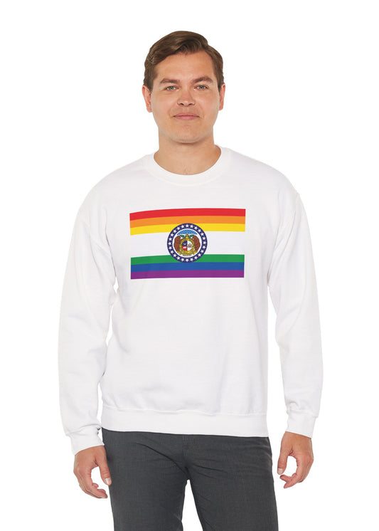 Missouri Rainbow Pride Flag Unisex Crewneck Sweatshirt—White, Black or Light Pink