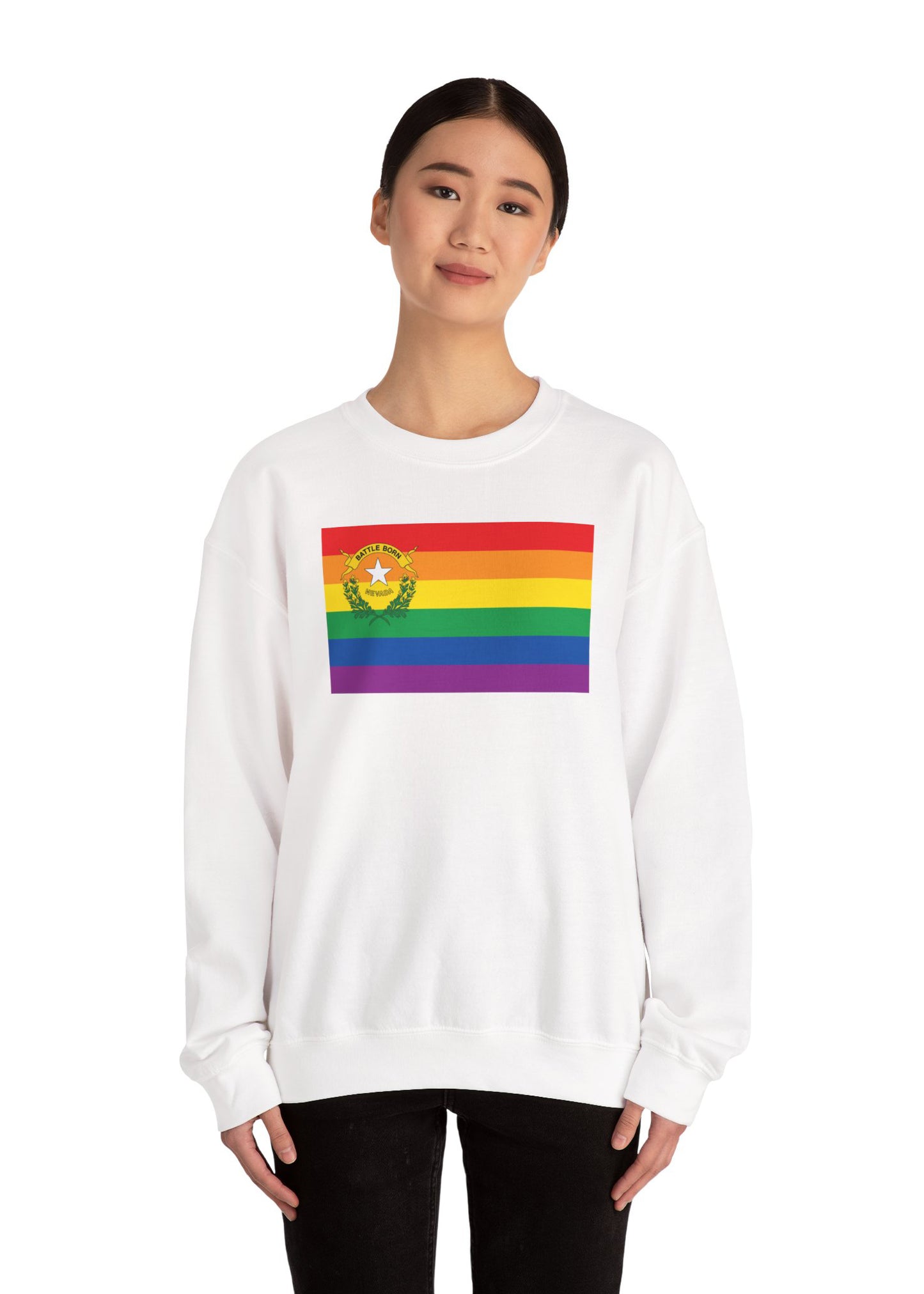 Nevada Rainbow Pride Flag Unisex Crewneck Sweatshirt—White, Black or Light Pink