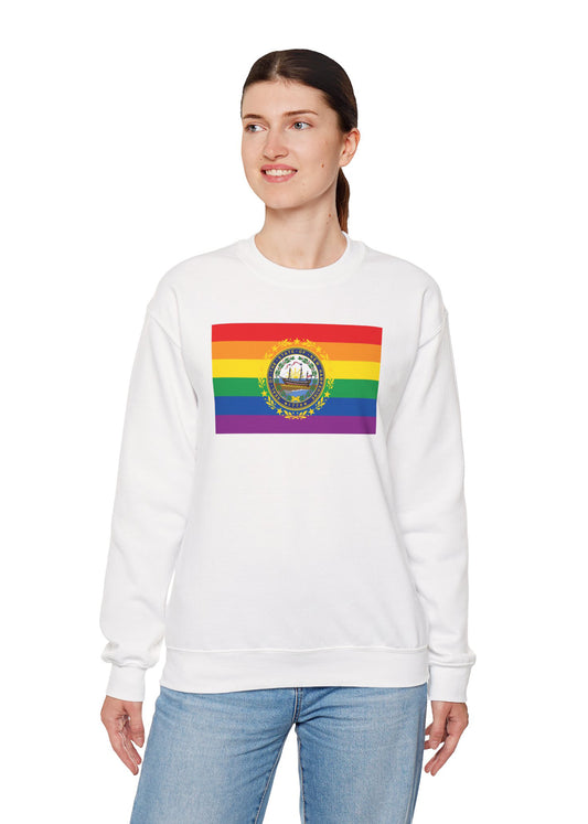 New Hampshire Rainbow Pride Flag Unisex Crewneck Sweatshirt—White, Black or Light Pink