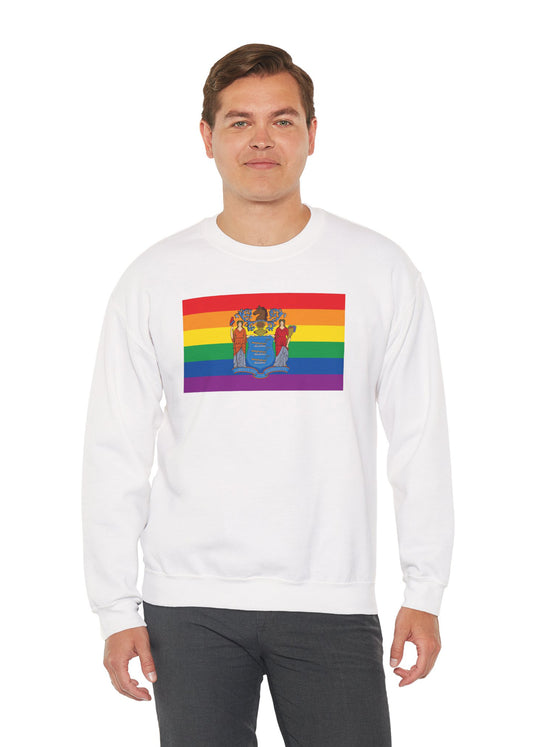 New Jersey Rainbow Pride Flag Unisex Crewneck Sweatshirt—White, Black or Light Pink