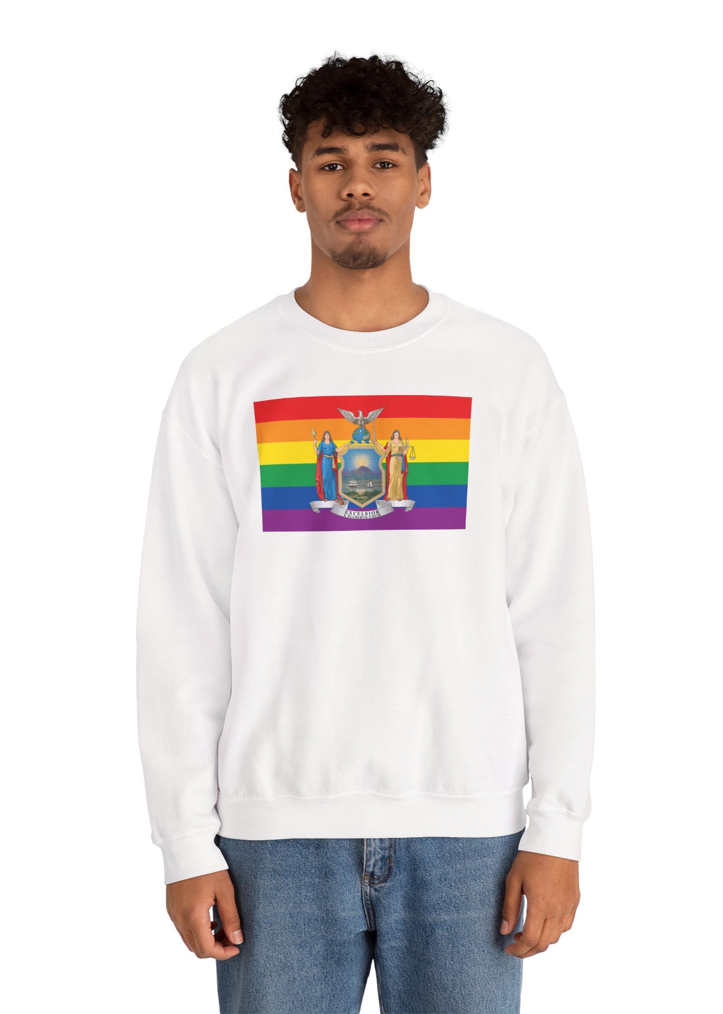 New York Rainbow Pride Flag Unisex Crewneck Sweatshirt—White, Black or Light Pink