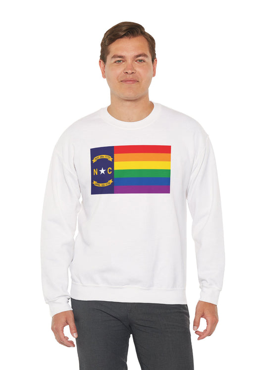 North Carolina Rainbow Pride Flag Unisex Crewneck Sweatshirt—White, Black or Light Pink