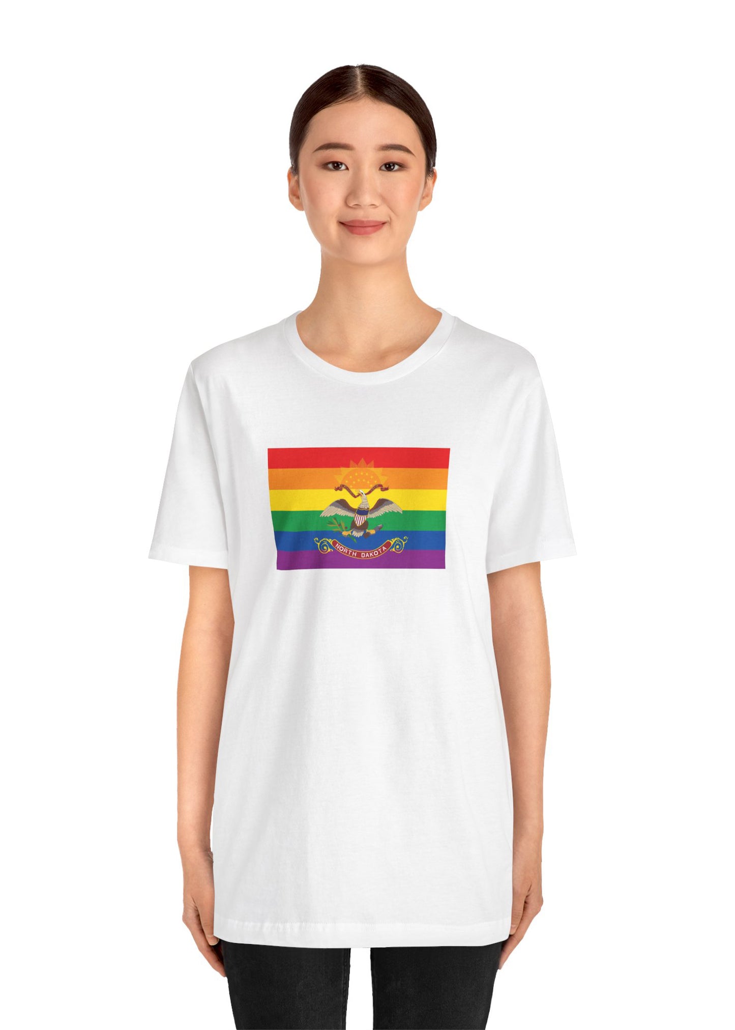 North Dakota Rainbow Pride Flag T-shirt, Several Color Options