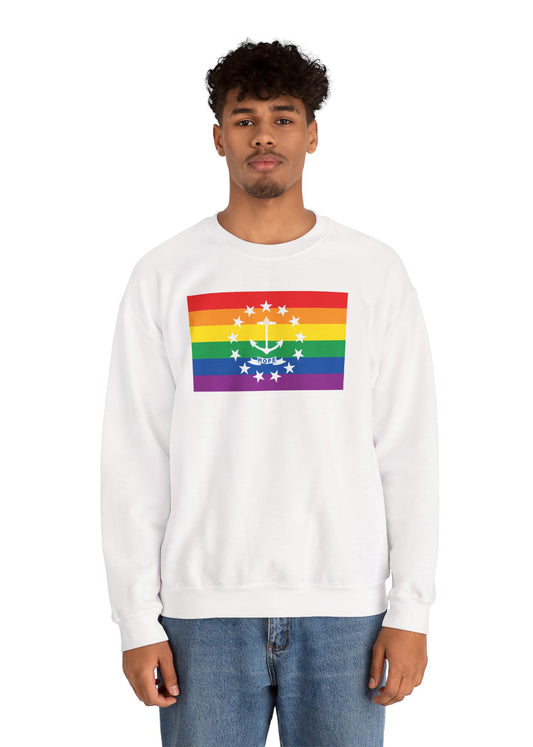 Rhode Island Rainbow Pride Flag Unisex Crewneck Sweatshirt—White, Black or Light Pink