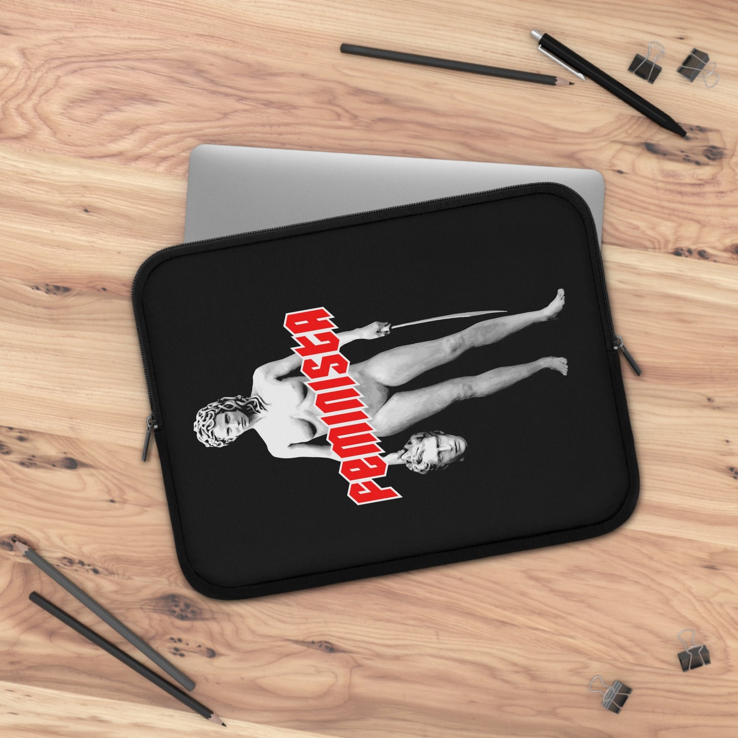 FEMINISTA Medusa Laptop Sleeve - Bold Black, White and Red Deco on Black