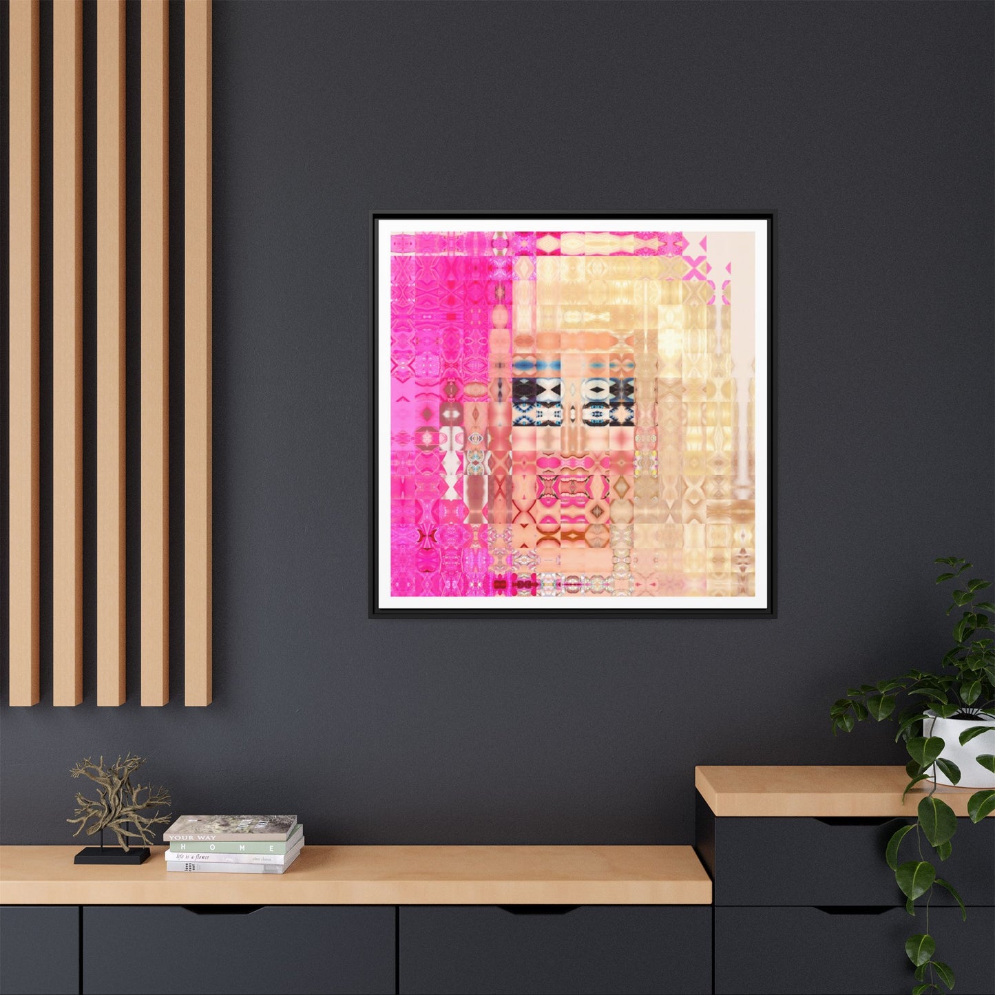 Iconic Living Doll of Drag Abstract Portrait Collage Art — Matte Canvas, Framed (Multi-color options)