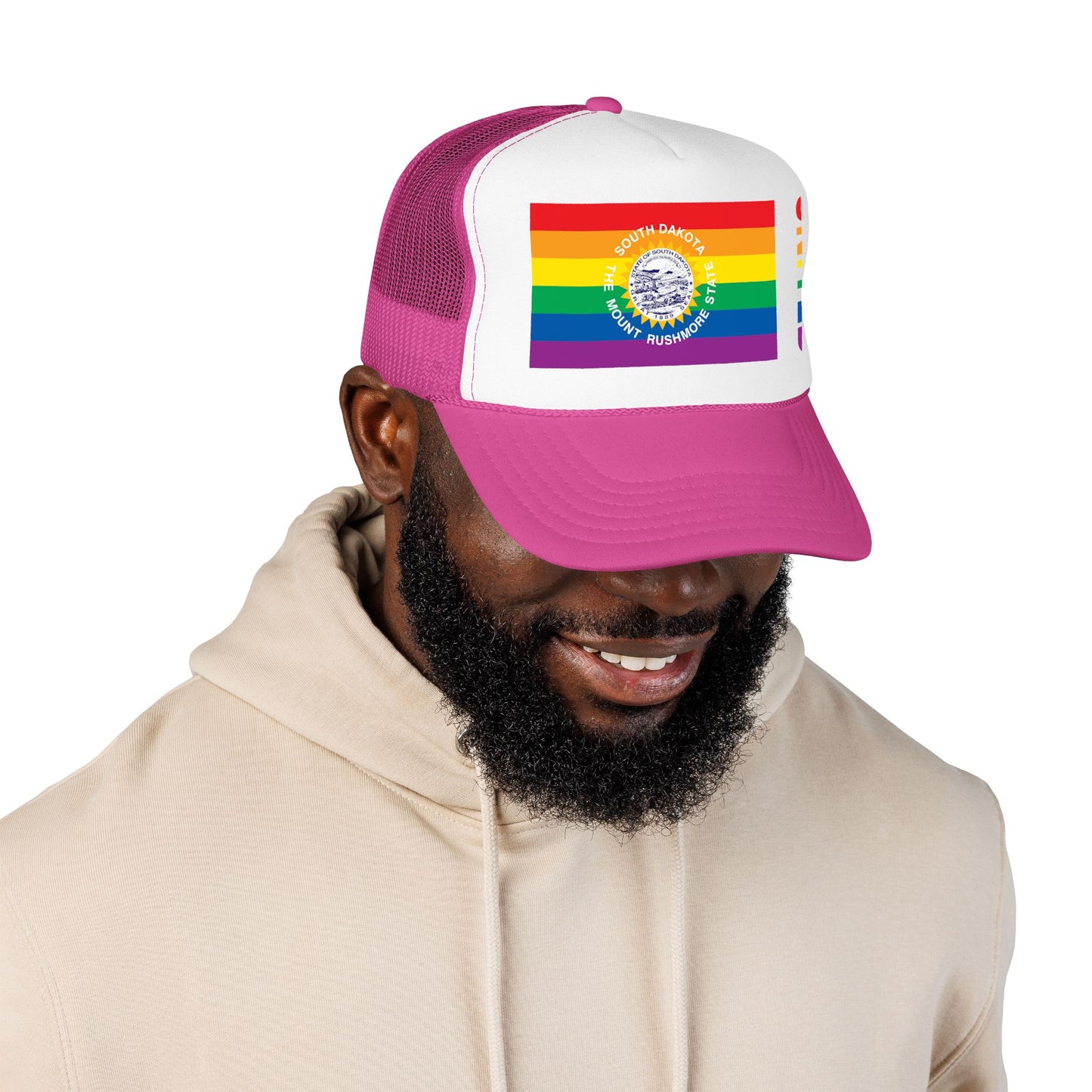 South Dakota Rainbow Pride Flag "UNITED" Printed Foam Trucker Hat, Several Color Options