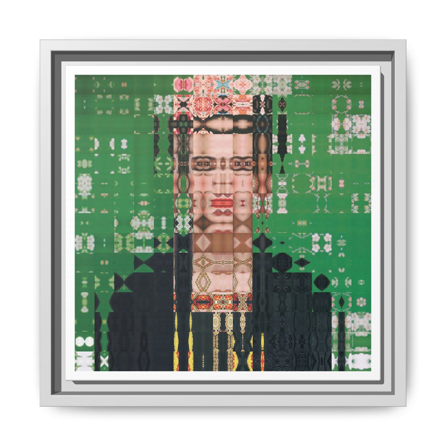 Iconic Feminist Artist Frida Kahlo 1, Abstract Portrait Collage Art — Matte Canvas, Framed (Multi-color options)