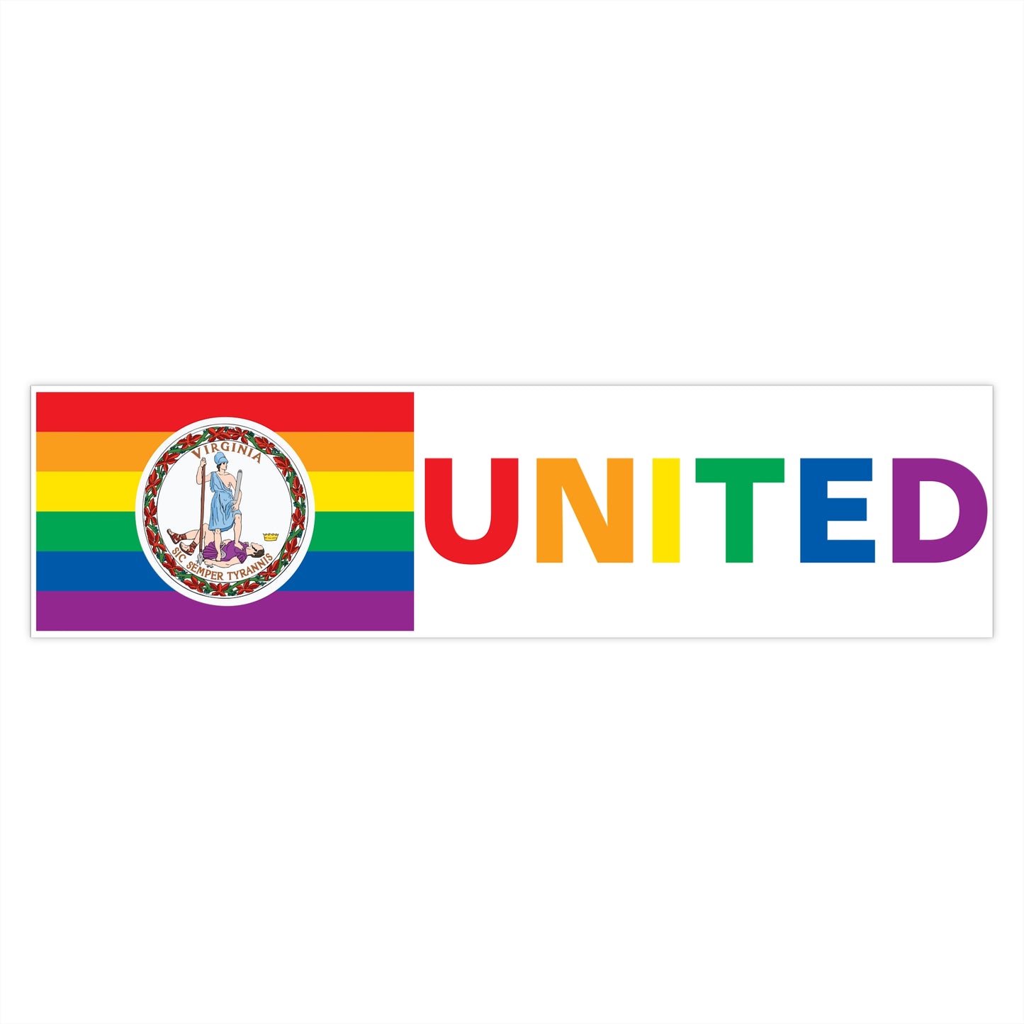 Virginia Rainbow Pride Flag "UNITED" Bumper Sticker