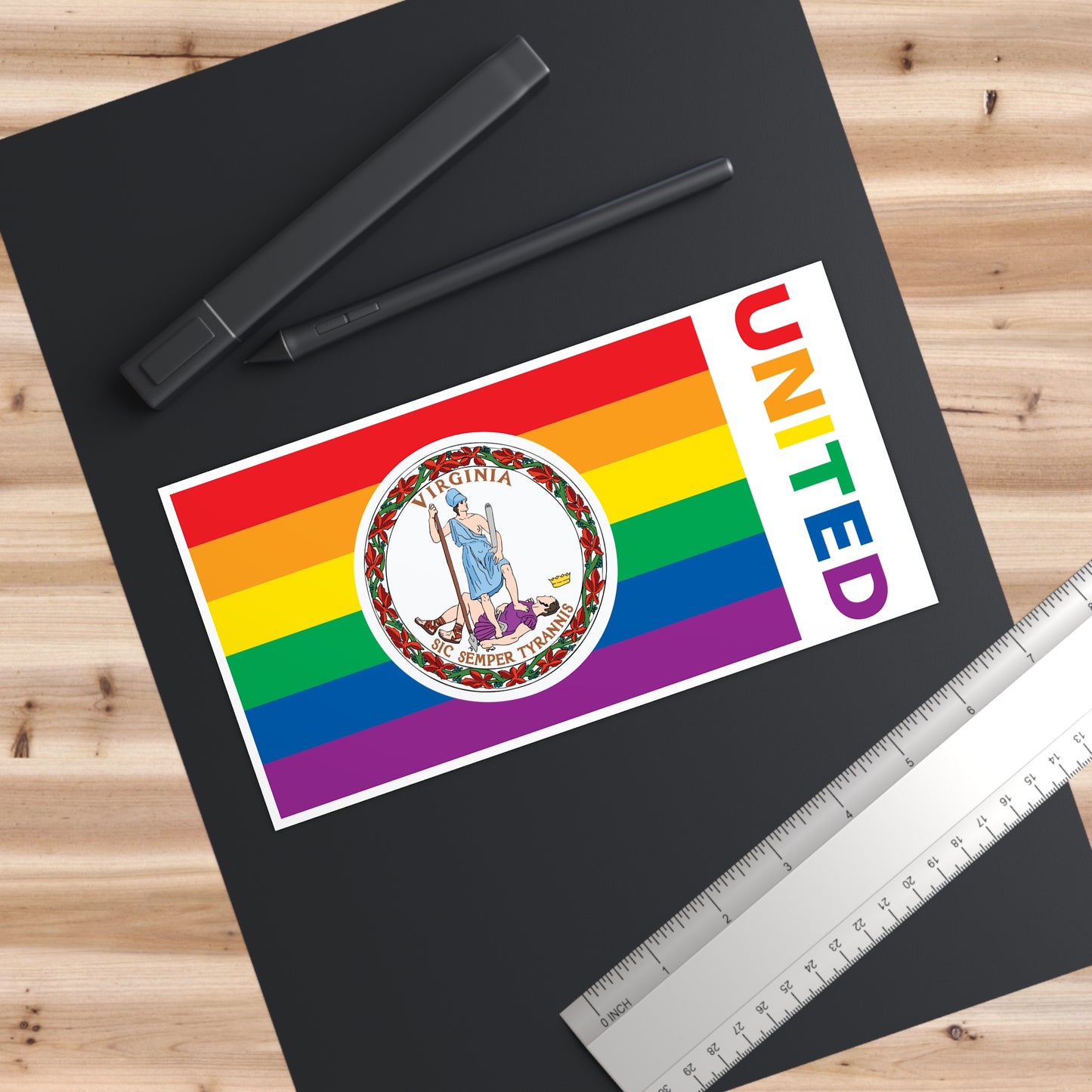 Virginia Rainbow Pride Flag "UNITED" Bumper Sticker