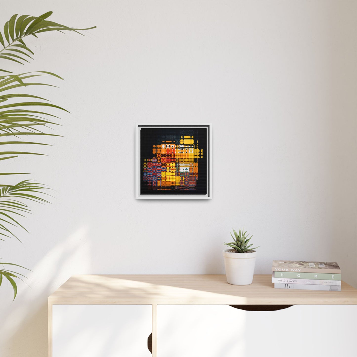 Iconic Domestic Partners in Plain Sight: Bert, Ernie, and Rubber Ducky Abstract Portrait Collage Art — Matte Canvas, Framed (Multi-color options)
