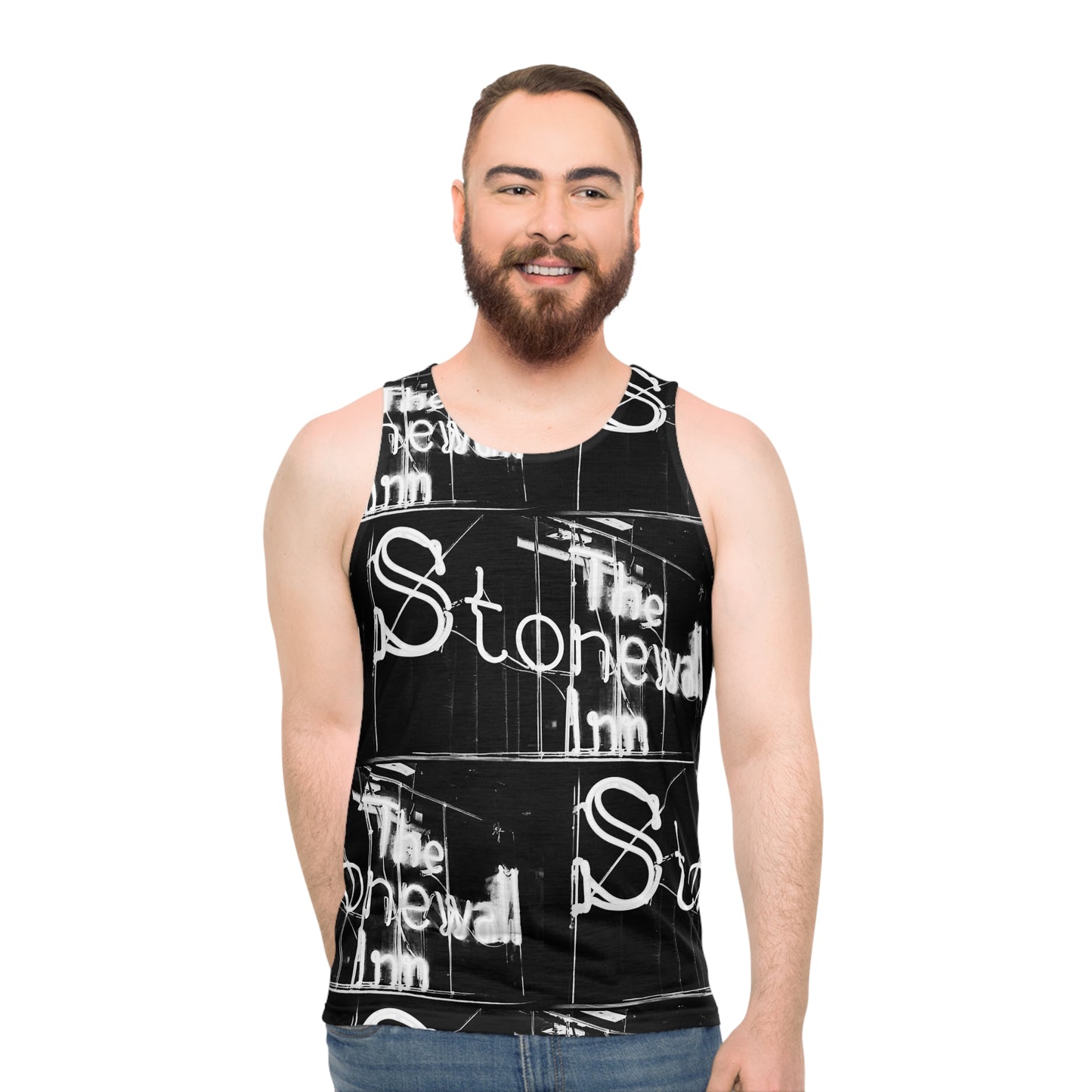 The Stonewall Inn Tank Top, Black with White Deco Pattern