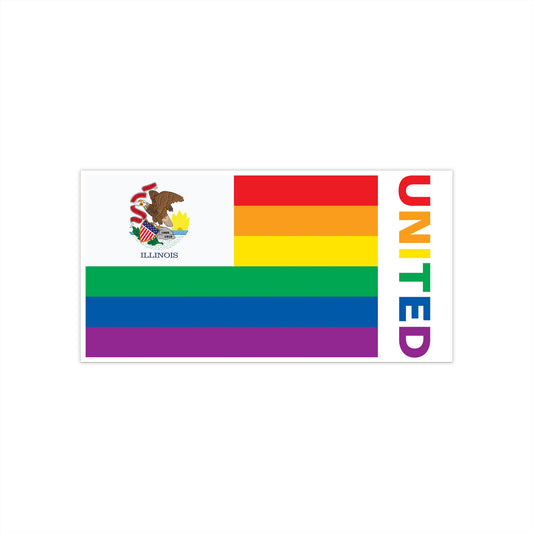 Illinois Rainbow Pride Flag "UNITED" Bumper Sticker