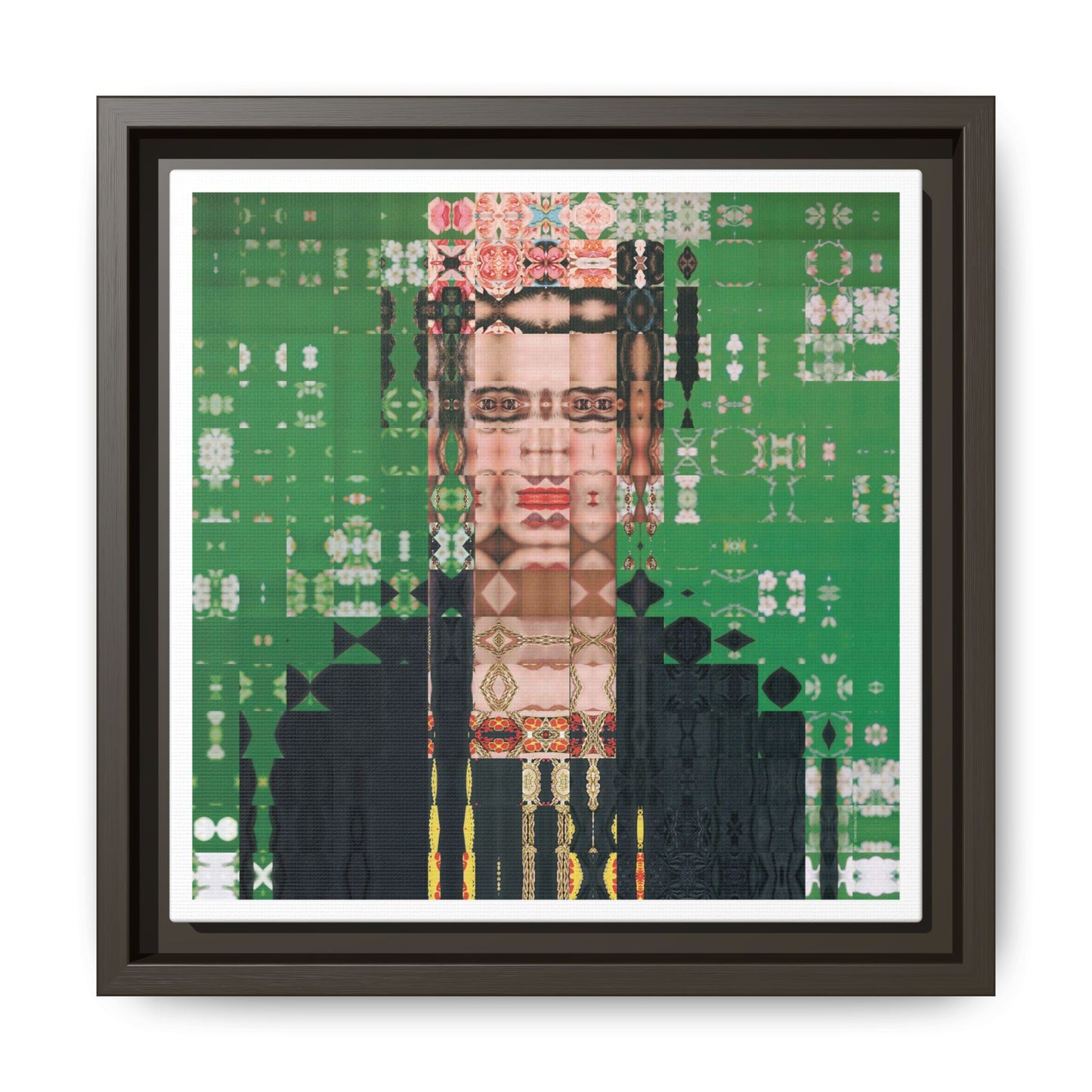 Iconic Feminist Artist Frida Kahlo 1, Abstract Portrait Collage Art — Matte Canvas, Framed (Multi-color options)