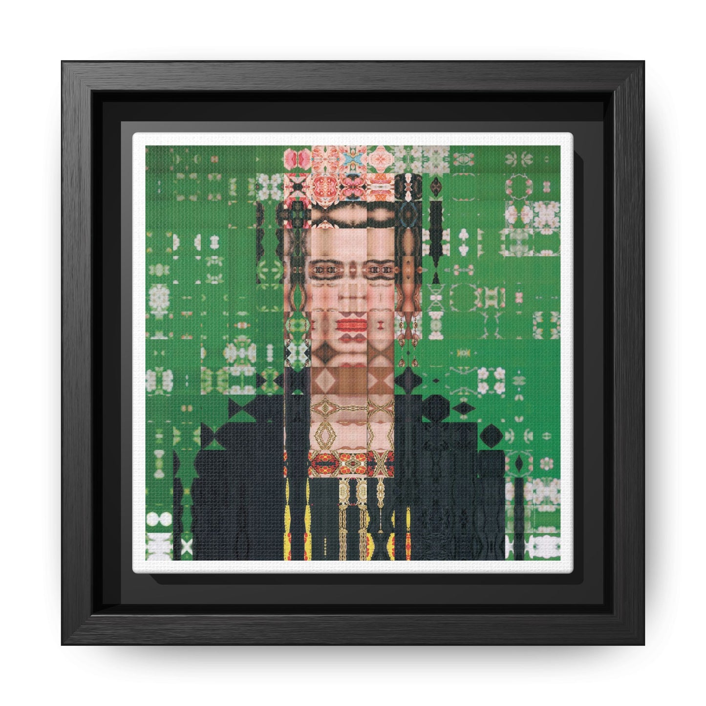 Iconic Feminist Artist Frida Kahlo 1, Abstract Portrait Collage Art — Matte Canvas, Framed (Multi-color options)