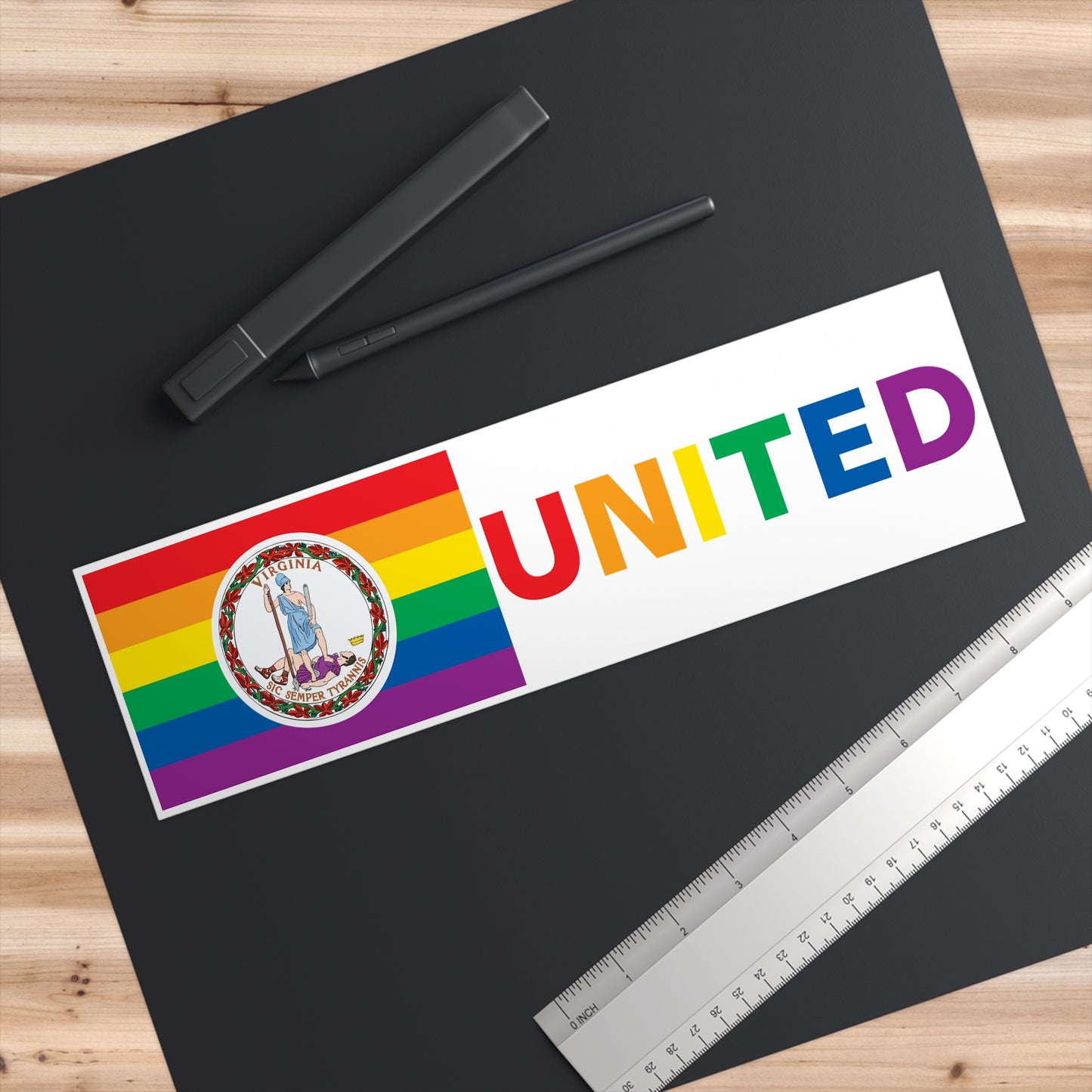 Virginia Rainbow Pride Flag "UNITED" Bumper Sticker