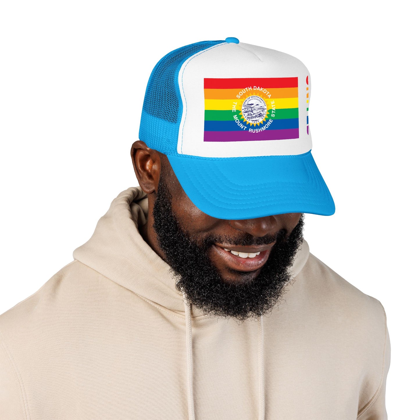 South Dakota Rainbow Pride Flag "UNITED" Printed Foam Trucker Hat, Several Color Options