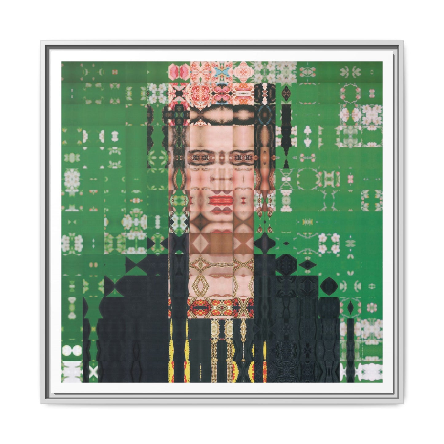 Iconic Feminist Artist Frida Kahlo 1, Abstract Portrait Collage Art — Matte Canvas, Framed (Multi-color options)
