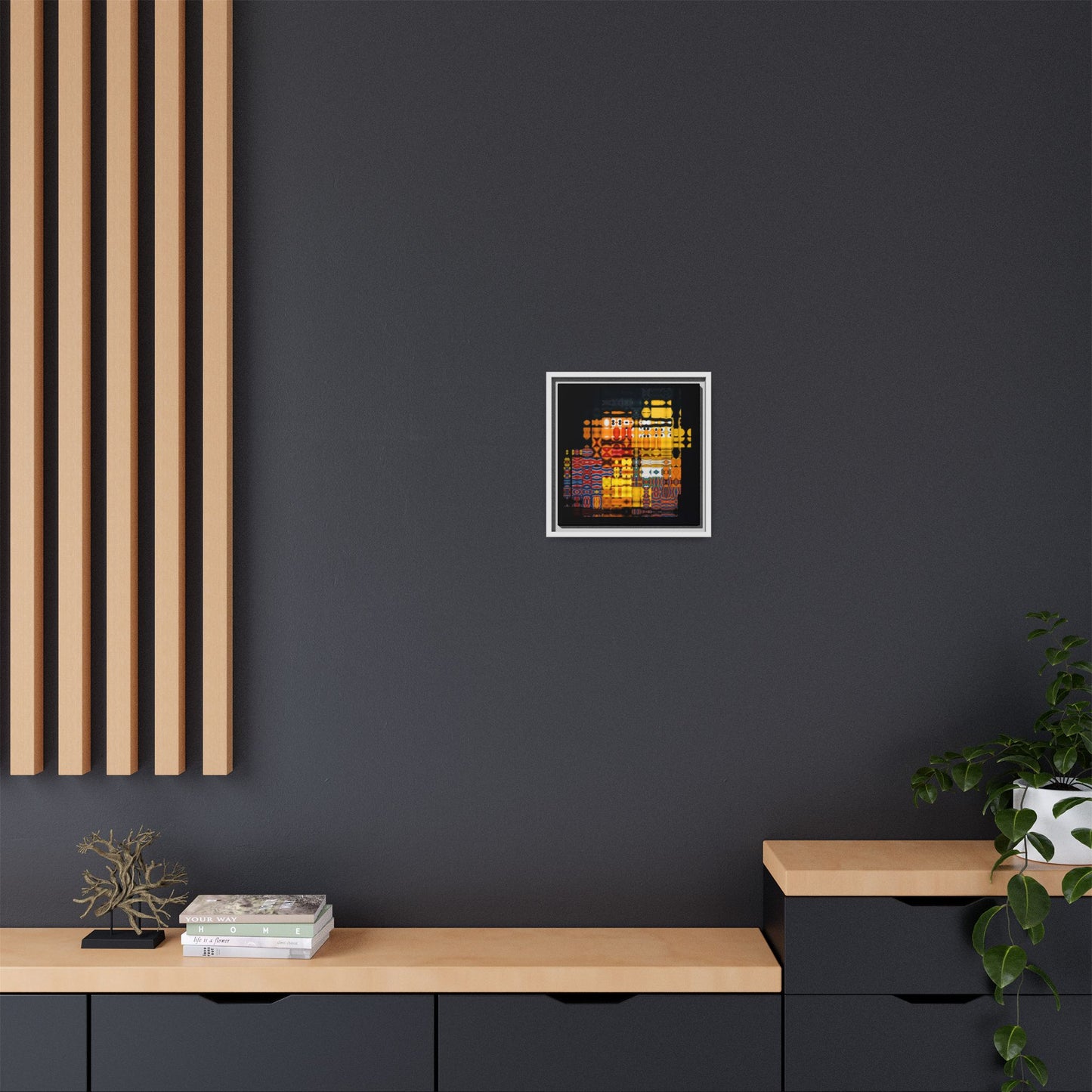 Iconic Domestic Partners in Plain Sight: Bert, Ernie, and Rubber Ducky Abstract Portrait Collage Art — Matte Canvas, Framed (Multi-color options)