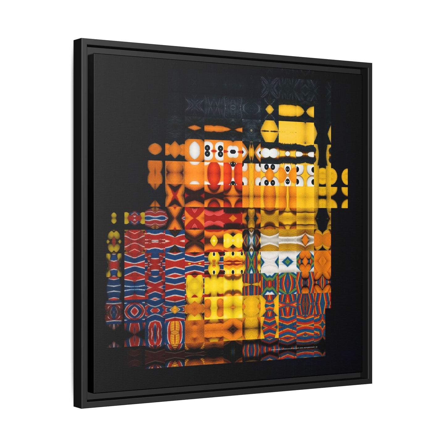 Iconic Domestic Partners in Plain Sight: Bert, Ernie, and Rubber Ducky Abstract Portrait Collage Art — Matte Canvas, Framed (Multi-color options)