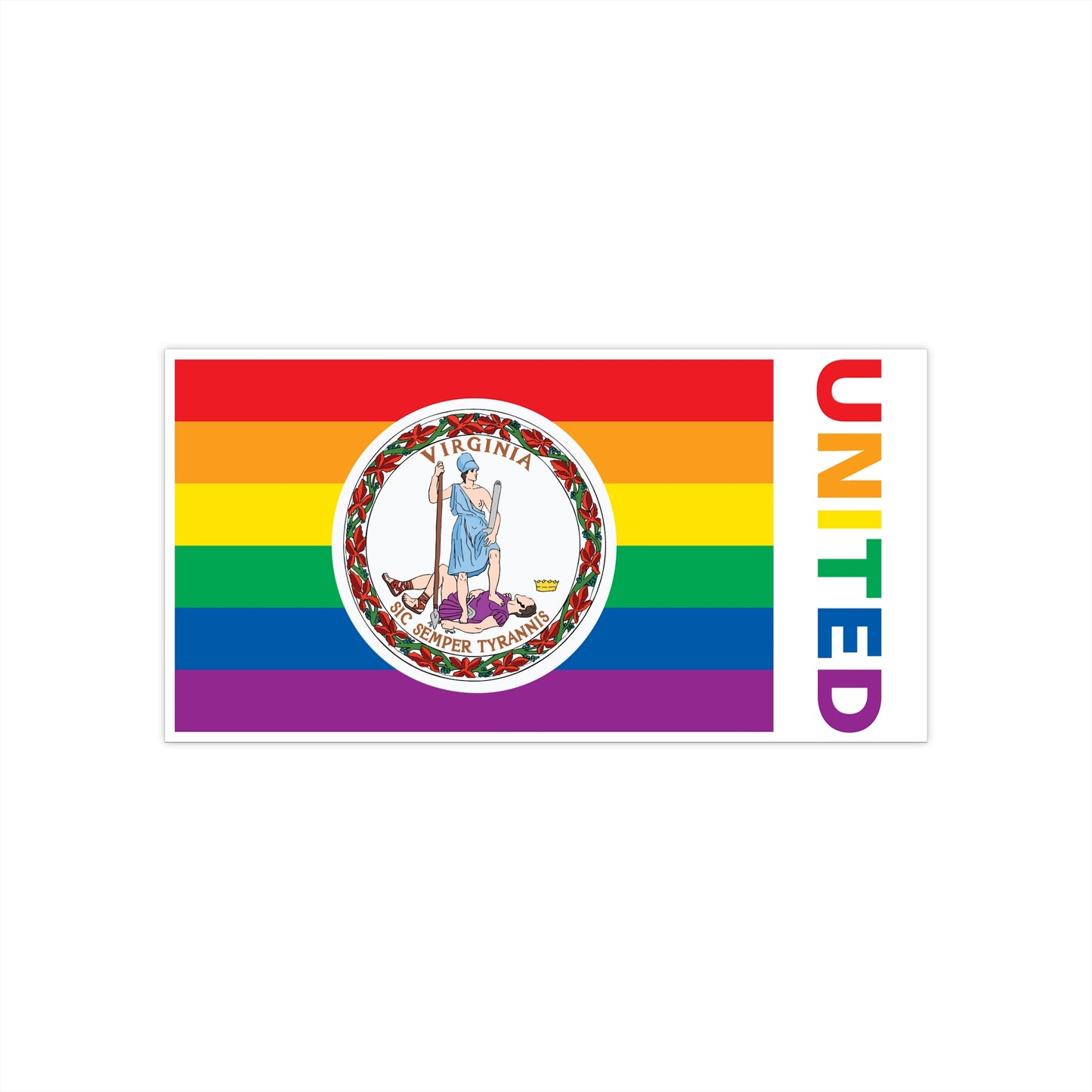 Virginia Rainbow Pride Flag "UNITED" Bumper Sticker