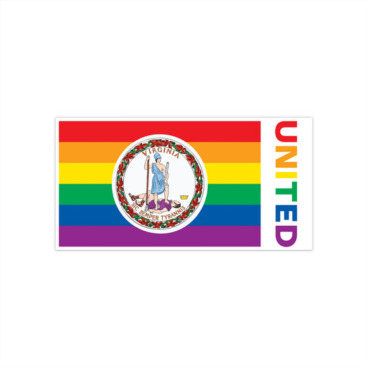 Virginia Rainbow Pride Flag "UNITED" Bumper Sticker