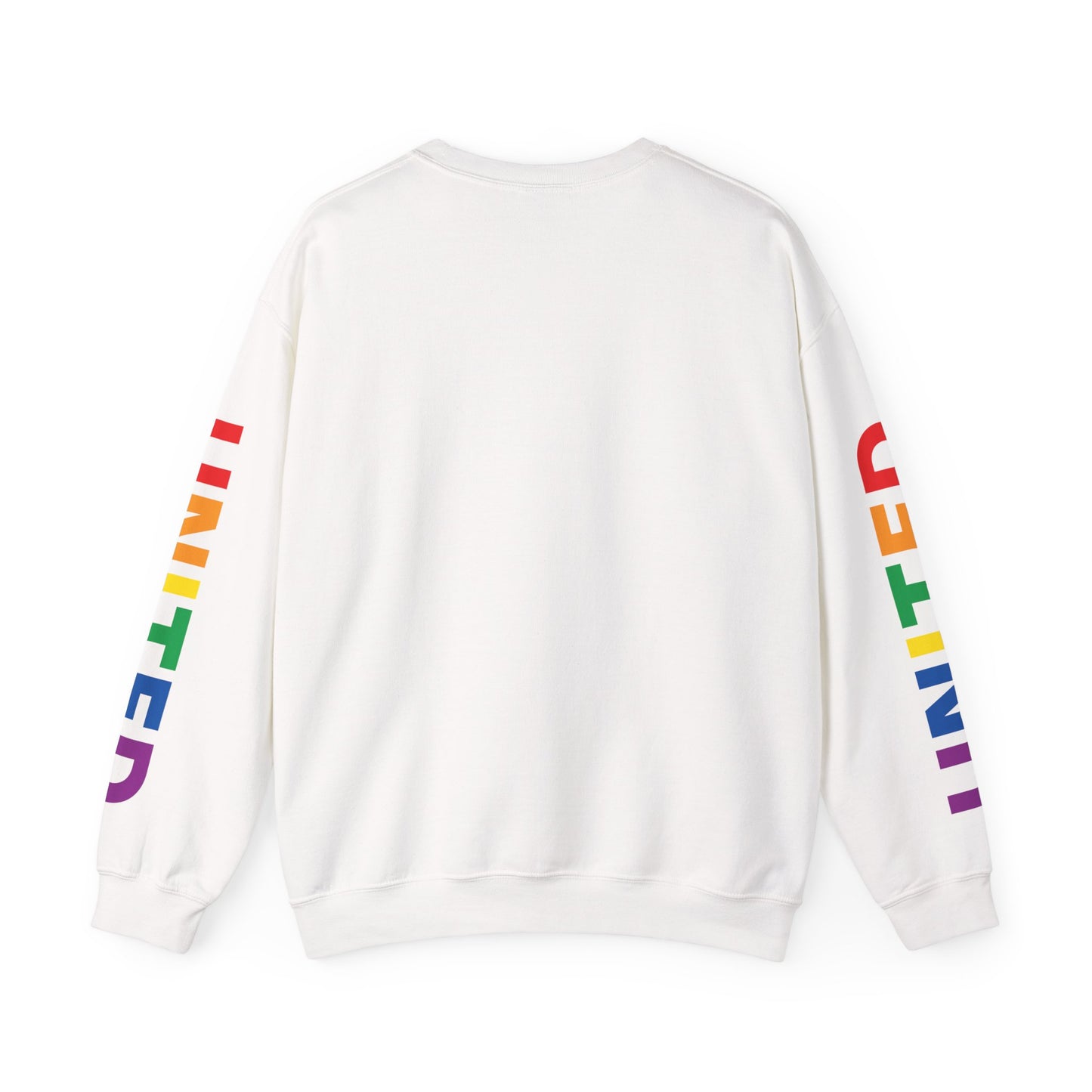 Alabama Rainbow Pride Flag, "UNITED" Rainbow Printed Sleeve Design, Unisex Crewneck Sweatshirt