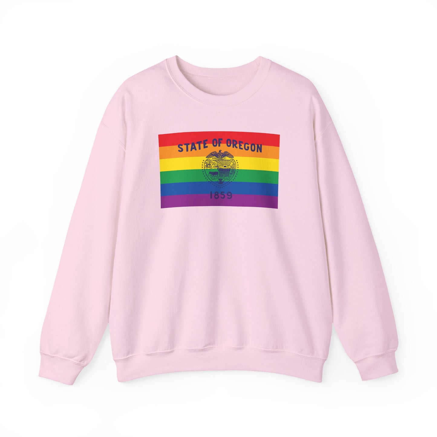 Oregon Rainbow Pride Flag Unisex Crewneck Sweatshirt—White, Black or Light Pink