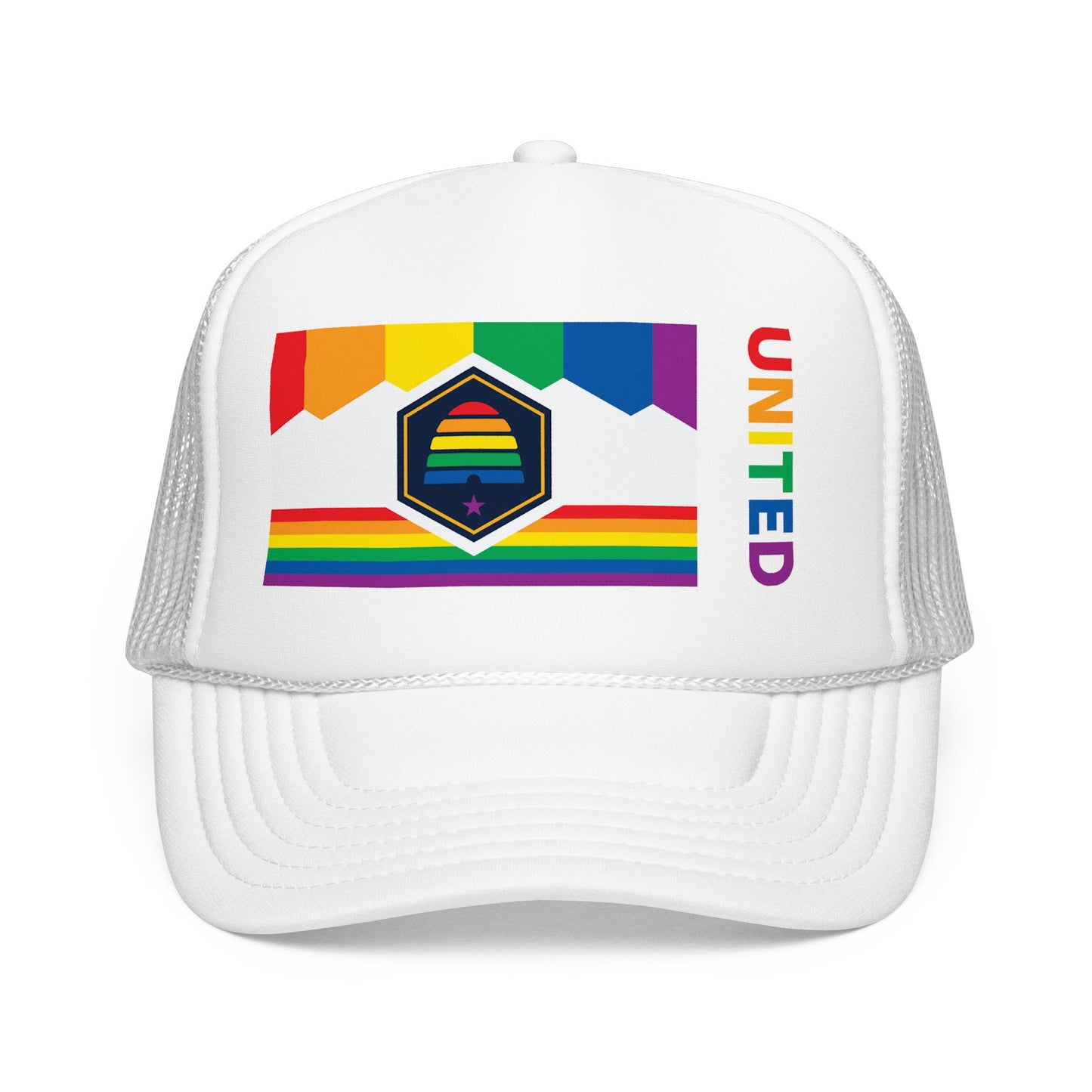 Utah Rainbow Pride Flag "UNITED" Printed Foam Trucker Hat, Several Color Options