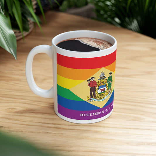 Delaware Rainbow Pride Flag "UNITED" Ceramic Mug