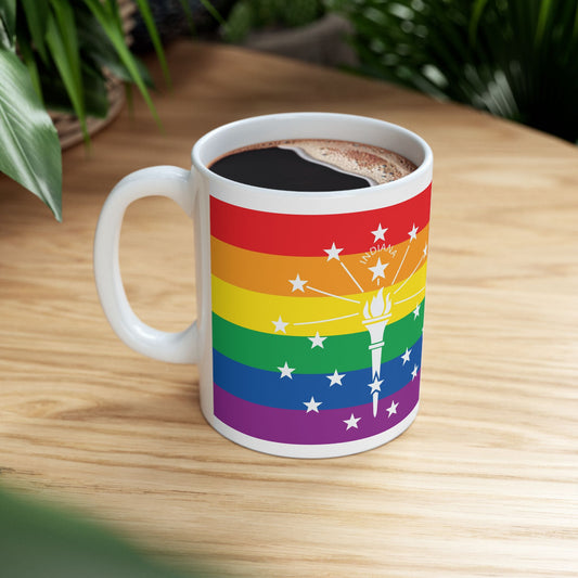 Indiana Rainbow Pride Flag "UNITED" Ceramic Mug