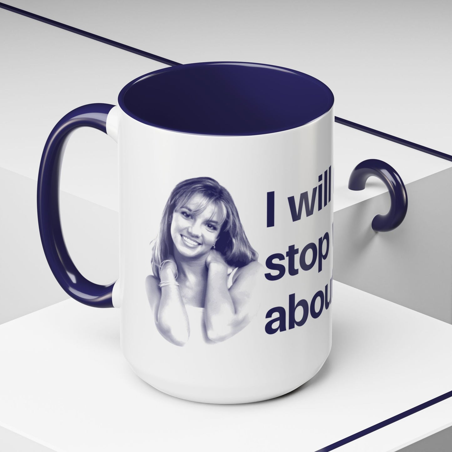 I will never stop worrying about Britney, Britney Spears, White with Navy Accent Coffee Mug (11, 15oz)