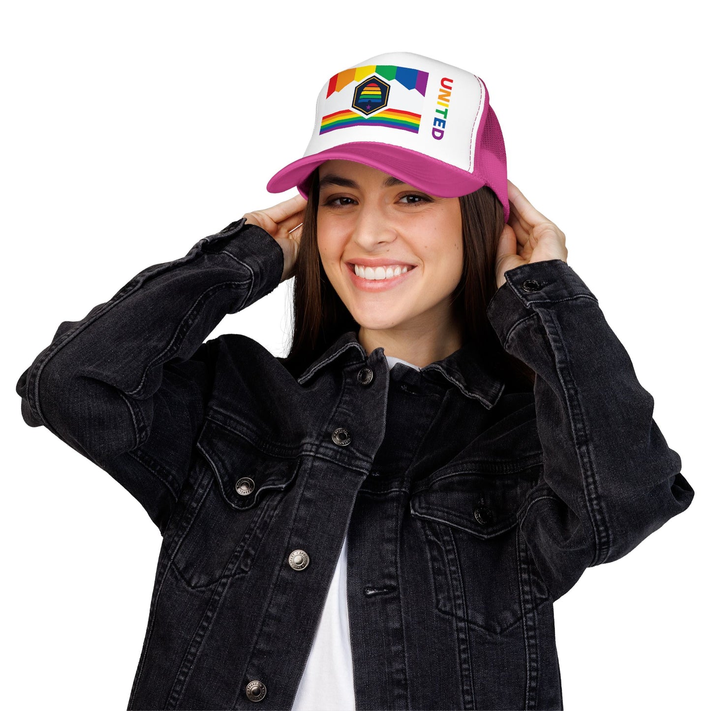 Utah Rainbow Pride Flag "UNITED" Printed Foam Trucker Hat, Several Color Options