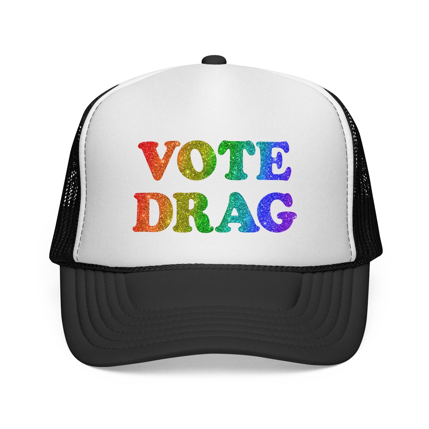 VOTE DRAG Trucker Cap: Rainbow Glitter — Drag Visibility & Creative Freedom Statement Hat