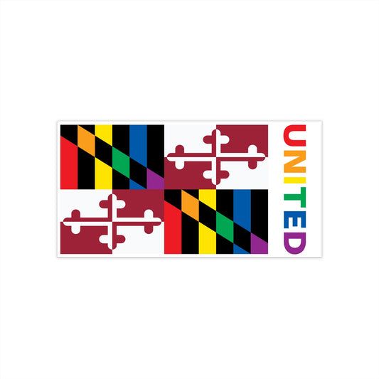Maryland Rainbow Pride Flag "UNITED" Bumper Sticker