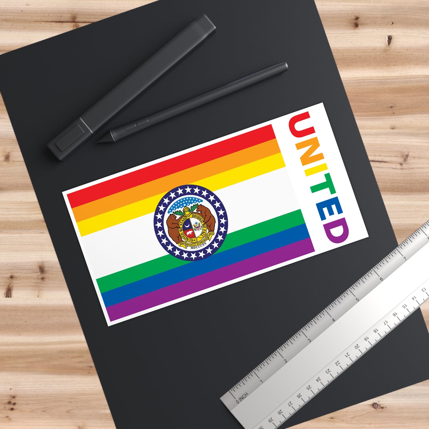Missouri Rainbow Pride Flag "UNITED" Bumper Sticker