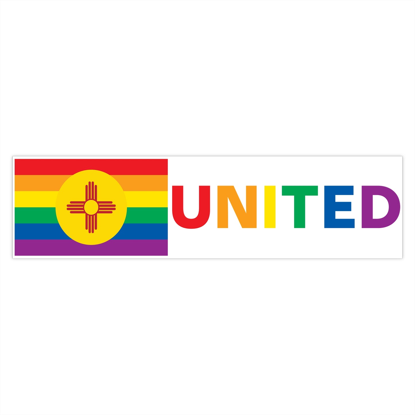 New Mexico Rainbow Pride Flag "UNITED" Bumper Sticker