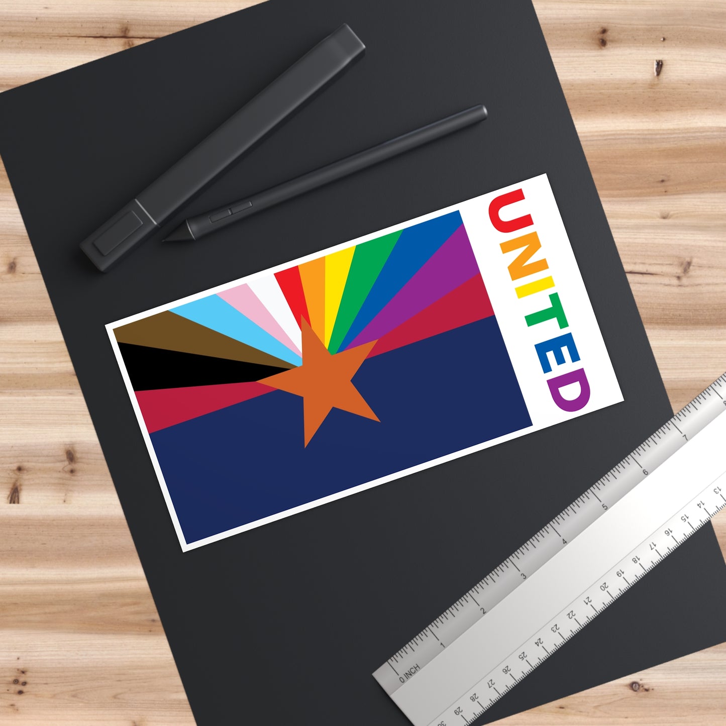 Arizona Rainbow Pride Flag "UNITED" Bumper Sticker