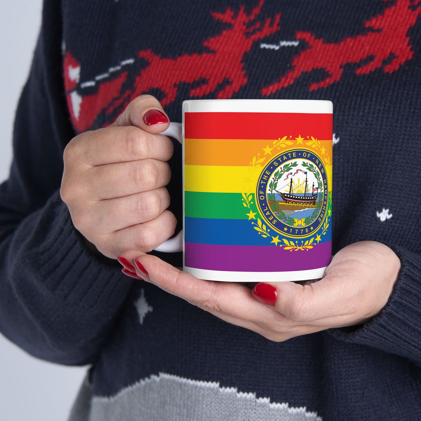 New Hampshire Rainbow Pride Flag "UNITED" Ceramic Mug
