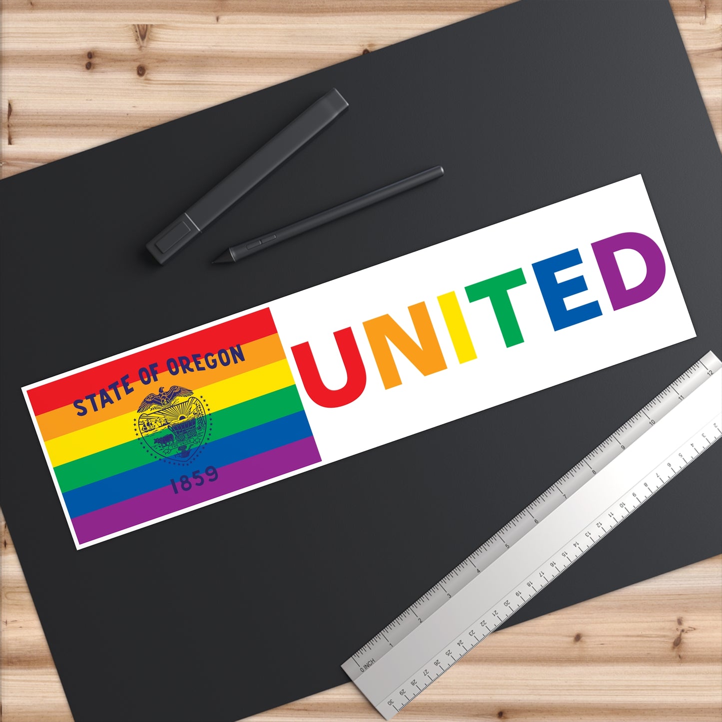 Oregon Rainbow Pride Flag "UNITED" Bumper Sticker