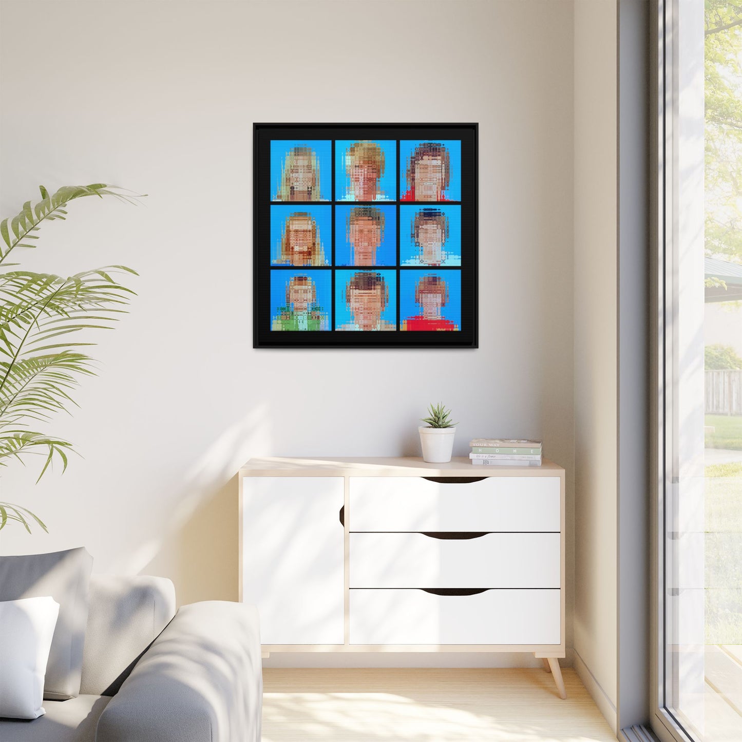 America's Iconic Mid-Century TV Family, Abstract Portrait Collage Art — Matte Canvas, Framed (Multi-color options)
