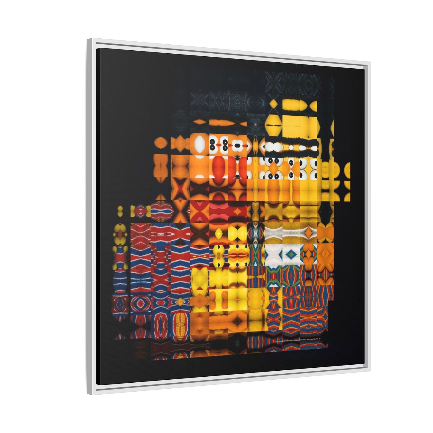 Iconic Domestic Partners in Plain Sight: Bert, Ernie, and Rubber Ducky Abstract Portrait Collage Art — Matte Canvas, Framed (Multi-color options)