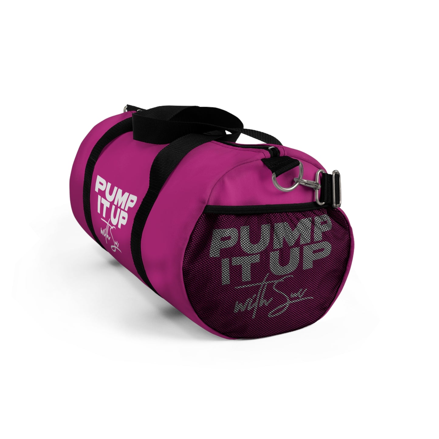 Pump It Up with Sue Duffel Bag - Pink with White Deco