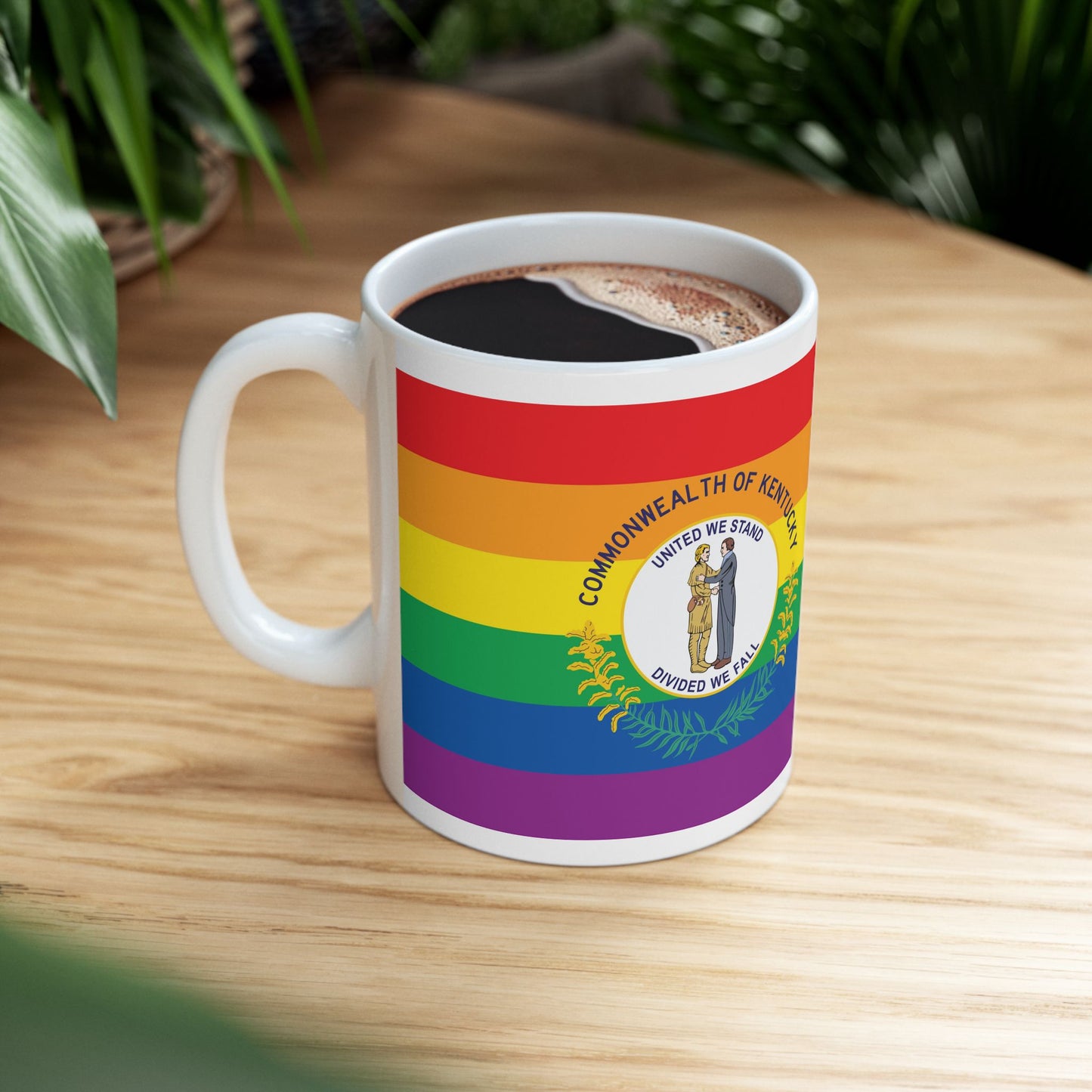 Kentucky Rainbow Pride Flag "UNITED" Ceramic Mug