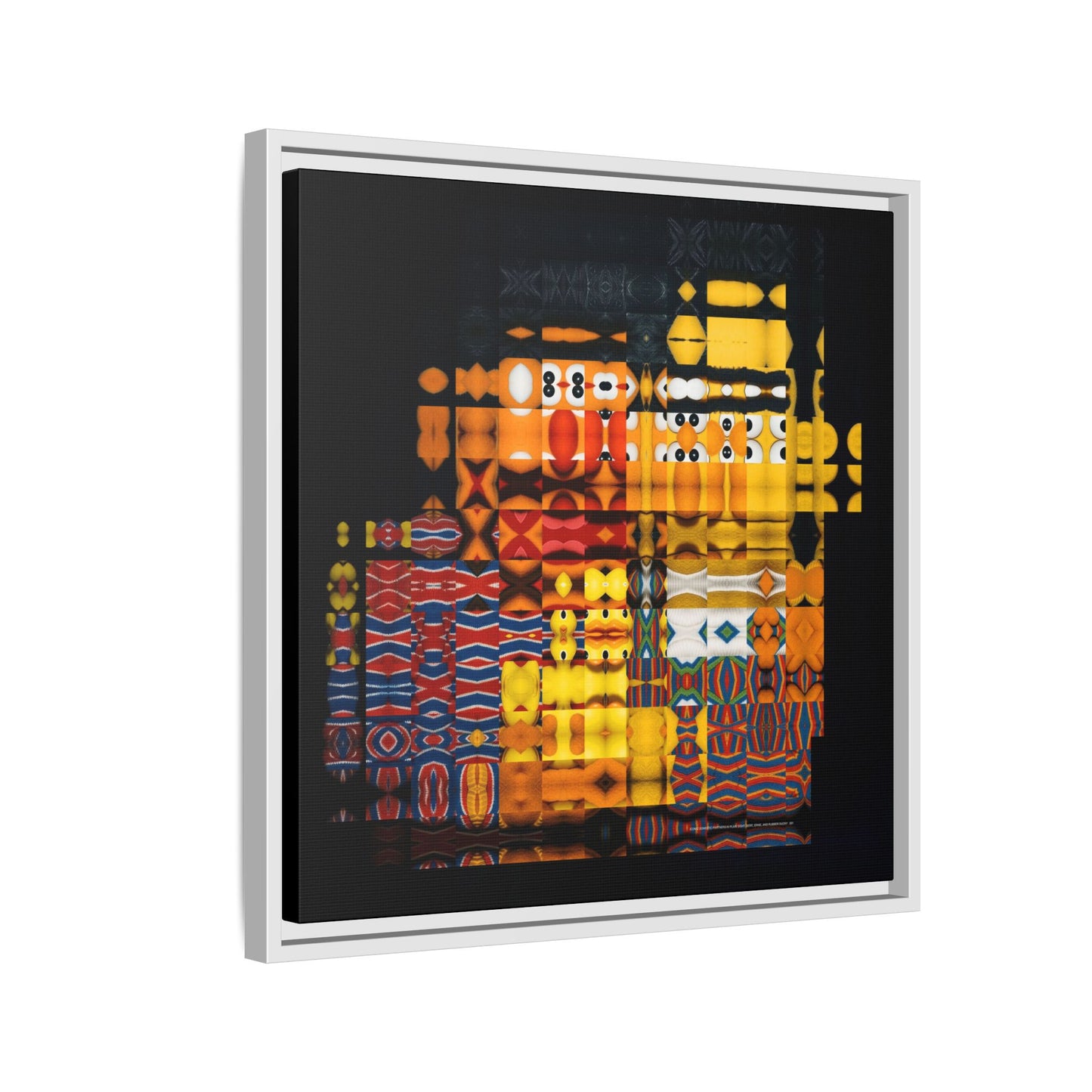 Iconic Domestic Partners in Plain Sight: Bert, Ernie, and Rubber Ducky Abstract Portrait Collage Art — Matte Canvas, Framed (Multi-color options)