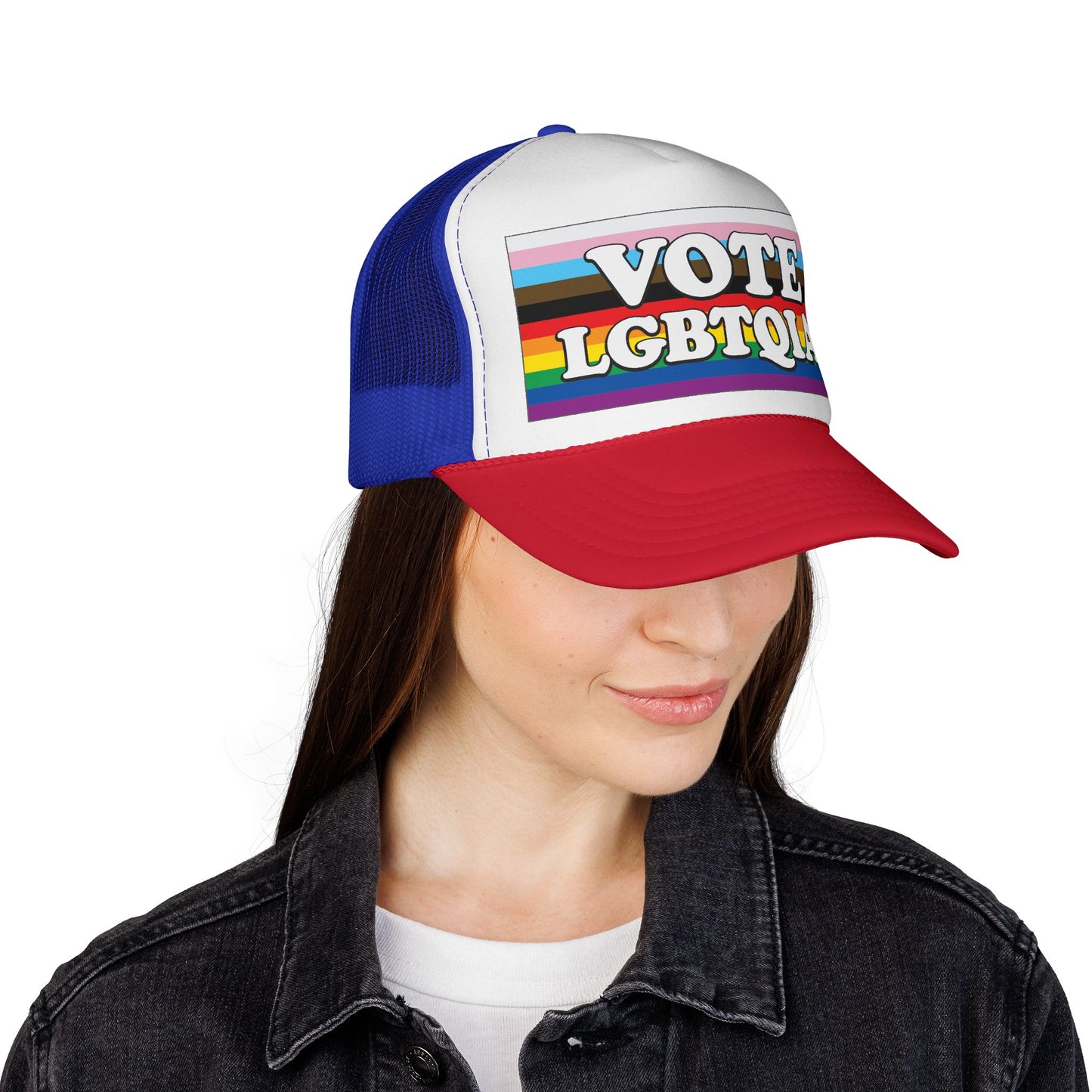 VOTE LGBTQIA+ Trucker Cap — LGBTQIA+ Rights & Equality Statement Hat