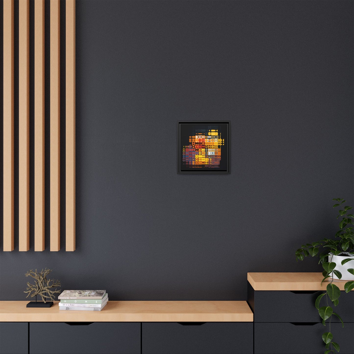 Iconic Domestic Partners in Plain Sight: Bert, Ernie, and Rubber Ducky Abstract Portrait Collage Art — Matte Canvas, Framed (Multi-color options)