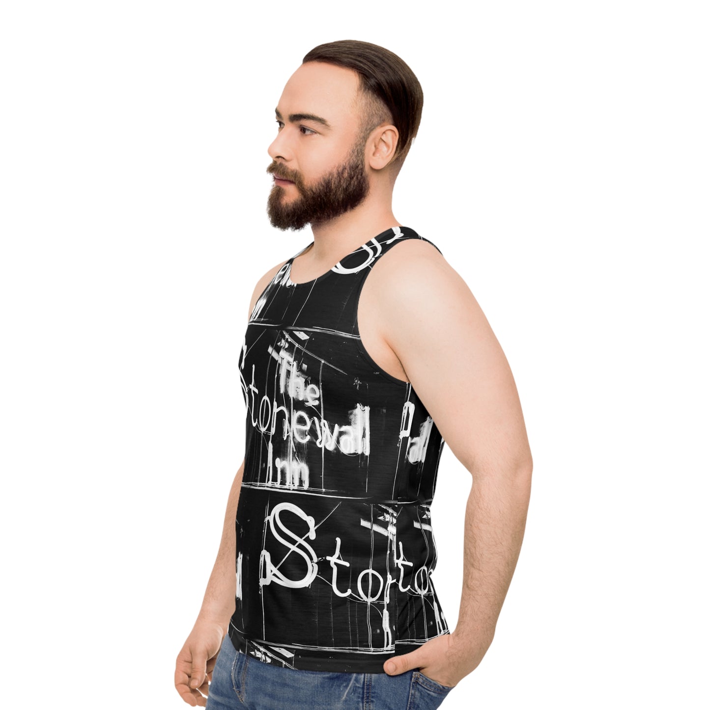 The Stonewall Inn Tank Top, Black with White Deco Pattern