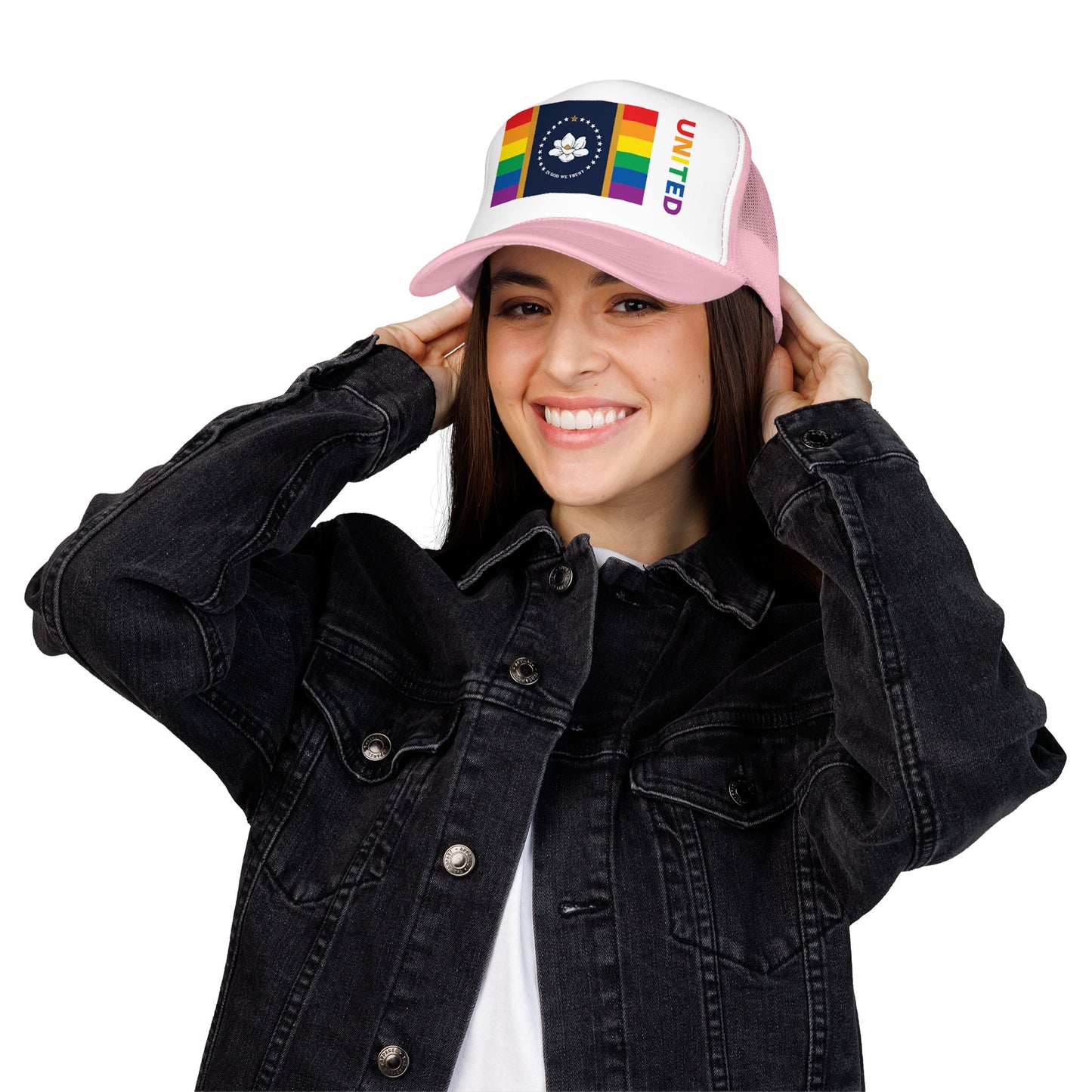 Mississippi Rainbow Pride Flag "UNITED" Printed Foam Trucker Hat, Several Color Options